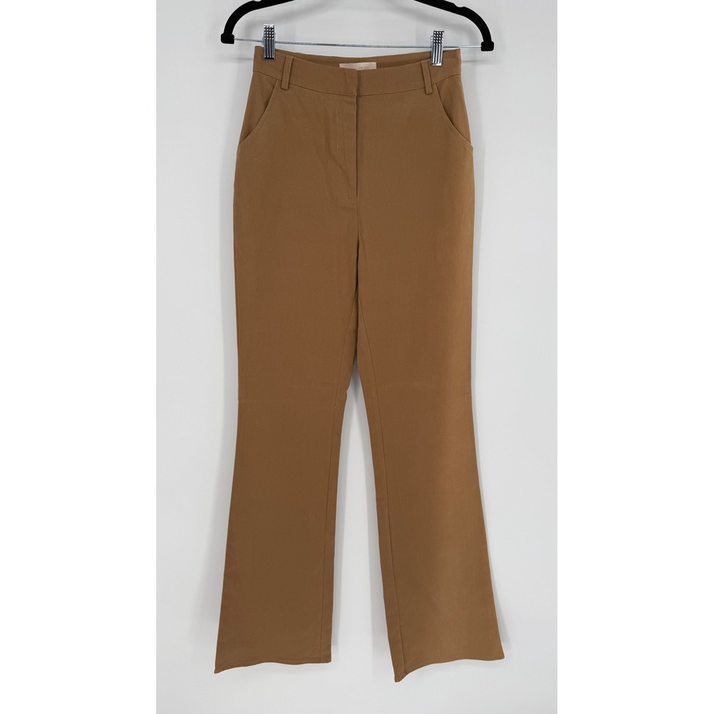 MESHKI CINDY FLARE PANTS IN CAMEL BROWN SMALL NWT FLAT FRONT CHINO